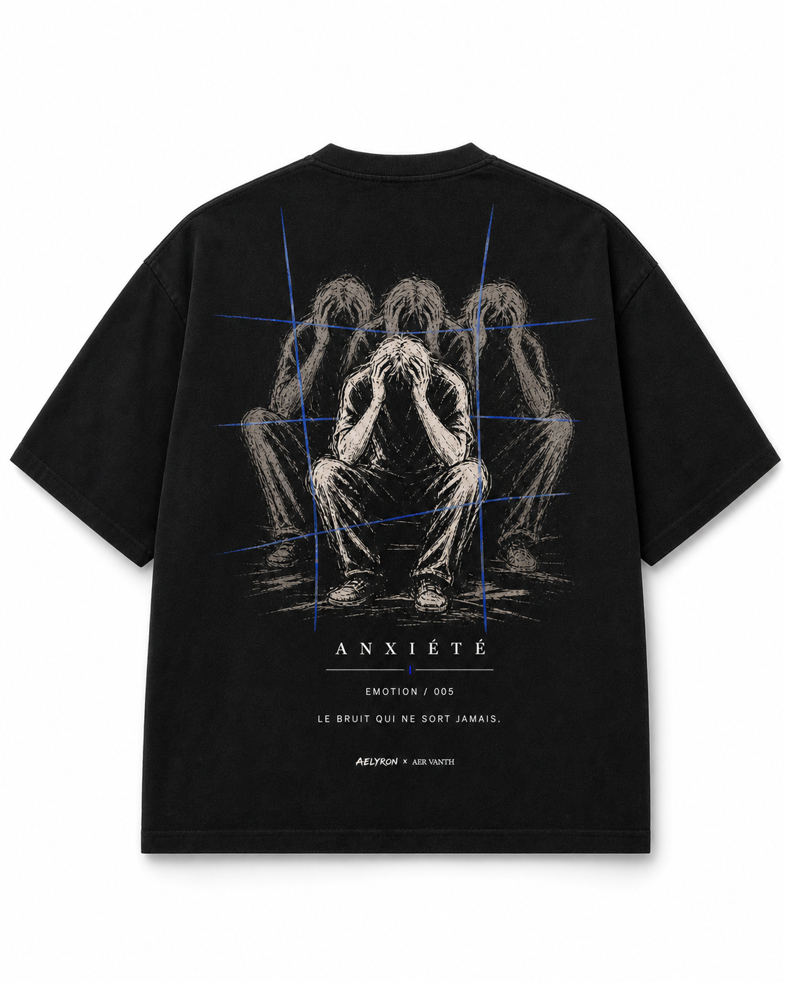 ANXIÉTÉ 005 — vue de dos du t-shirt oversize graphique AELYRON