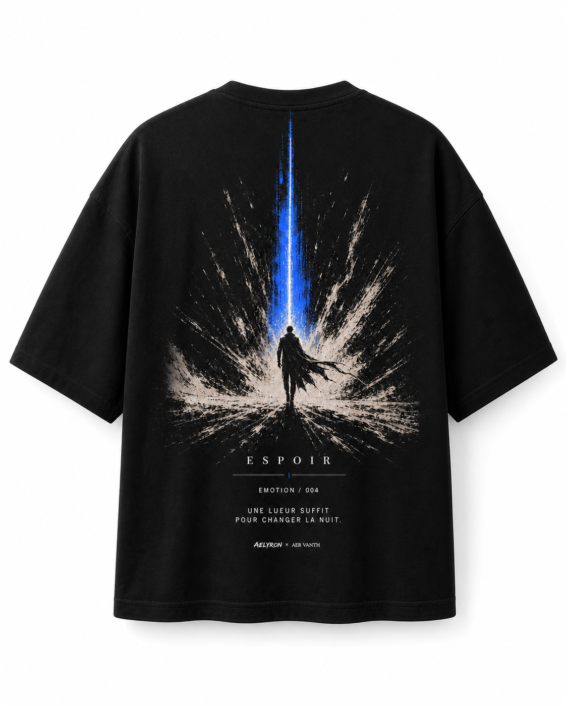 ESPOIR 004 — vue de dos du t-shirt oversize graphique AELYRON